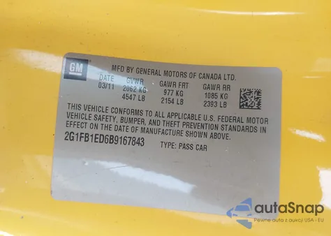 2011 Chevrolet Camaro 1Lt из США, поврежденный, VIN 2G1FB1ED6B9167843